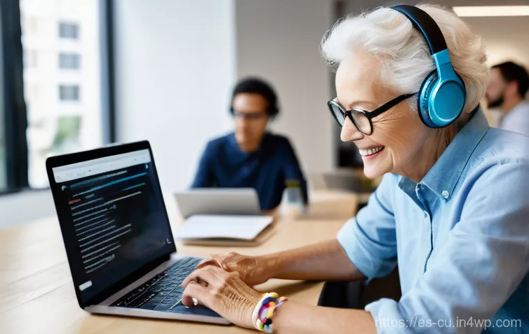 웹 접근성 관련 필수 용어 정리 - **Prompt:** A diverse group of people of various ages and abilities interact seamlessly with digital...