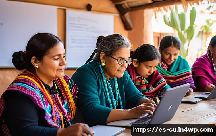 기술적 내용 접근성 향상을 위한 공동체 참여 - A vibrant community workshop in a rural Mexican village, diverse group of men and women of various a...