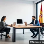 Home 22 각종 미디어에서의 접근성 향상 방안 - A modern digital workspace scene showing a diverse group of Spanish-speaking professionals collabora...